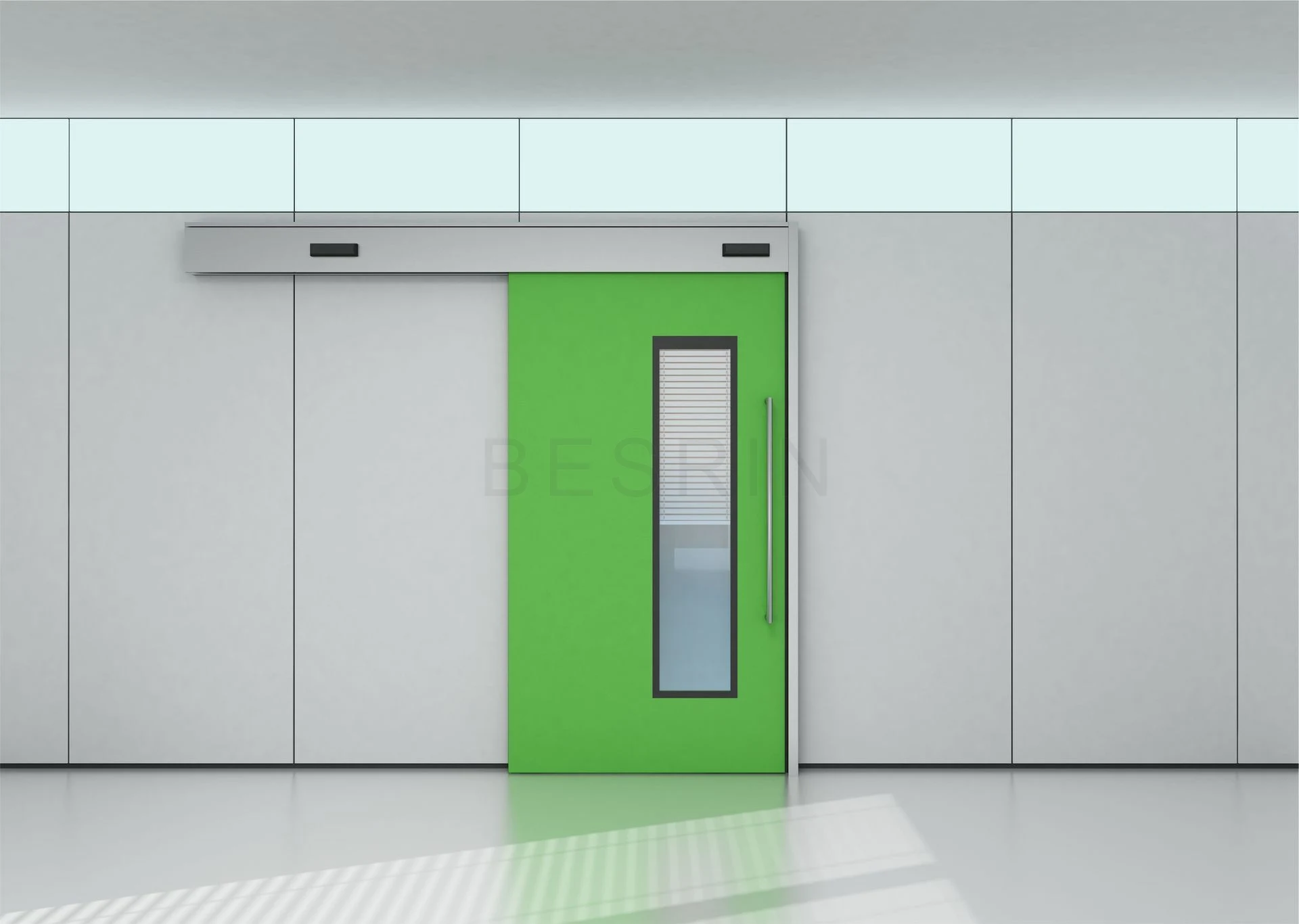 Green sliding cleanroom door